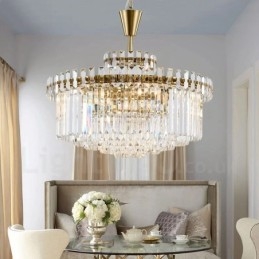 Modern Contemporary 9 Light Steel Pendellampa Med Kristallskärm