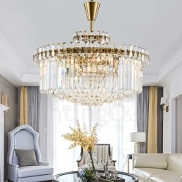 Modern Contemporary 9 Light Steel Pendellampa Med Kristallskärm