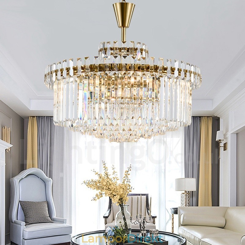 Modern Contemporary 9 Light Steel Pendellampa Med Kristallskärm