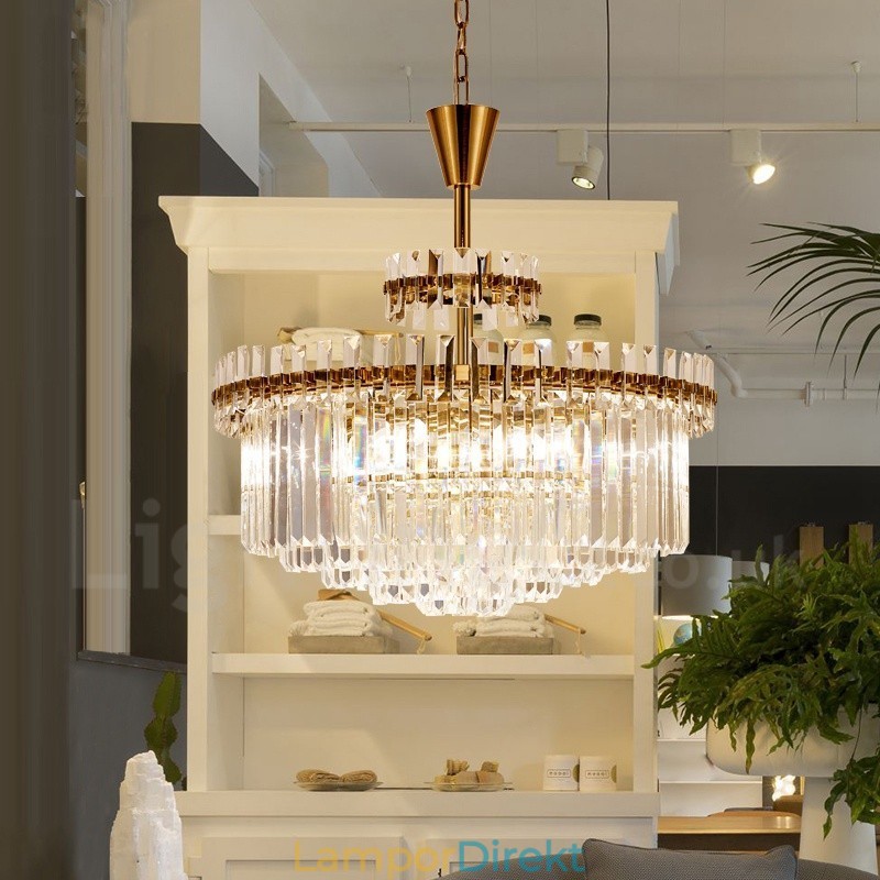 Modern Contemporary 9 Light Steel Pendellampa Med Kristallskärm