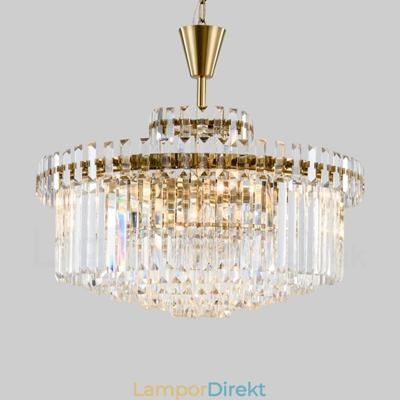 Modern Contemporary 9 Light Steel Pendellampa Med Kristallskärm