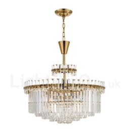 Modern Contemporary 9 Light Steel Pendellampa Med Kristallskärm
