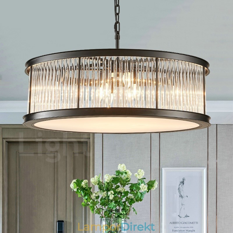 Modern Contemporary 8 Light Steel Pendel Light Med Crystal Acrylic Shade