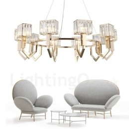 Modern Contemporary 10 Light Steel Pendellampa Med Kristallskärm