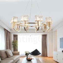 Modern Contemporary 10 Light Steel Pendellampa Med Kristallskärm