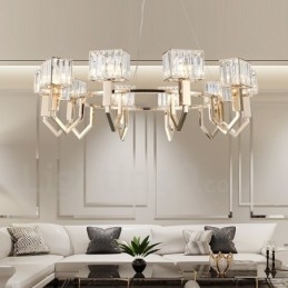 Modern Contemporary 10 Light Steel Pendellampa Med Kristallskärm