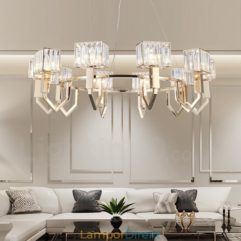 Modern Contemporary 10 Light Steel Pendellampa Med Kristallskärm