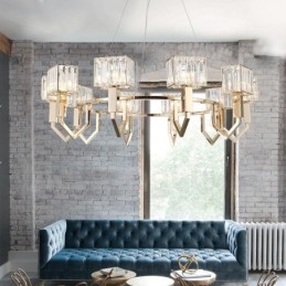 Modern Contemporary 10 Light Steel Pendellampa Med Kristallskärm