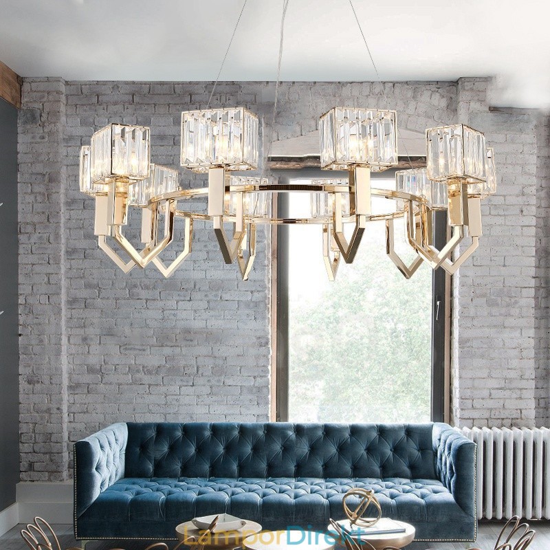 Modern Contemporary 10 Light Steel Pendellampa Med Kristallskärm