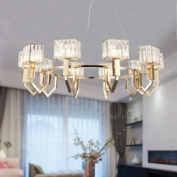 Modern Contemporary 10 Light Steel Pendellampa Med Kristallskärm