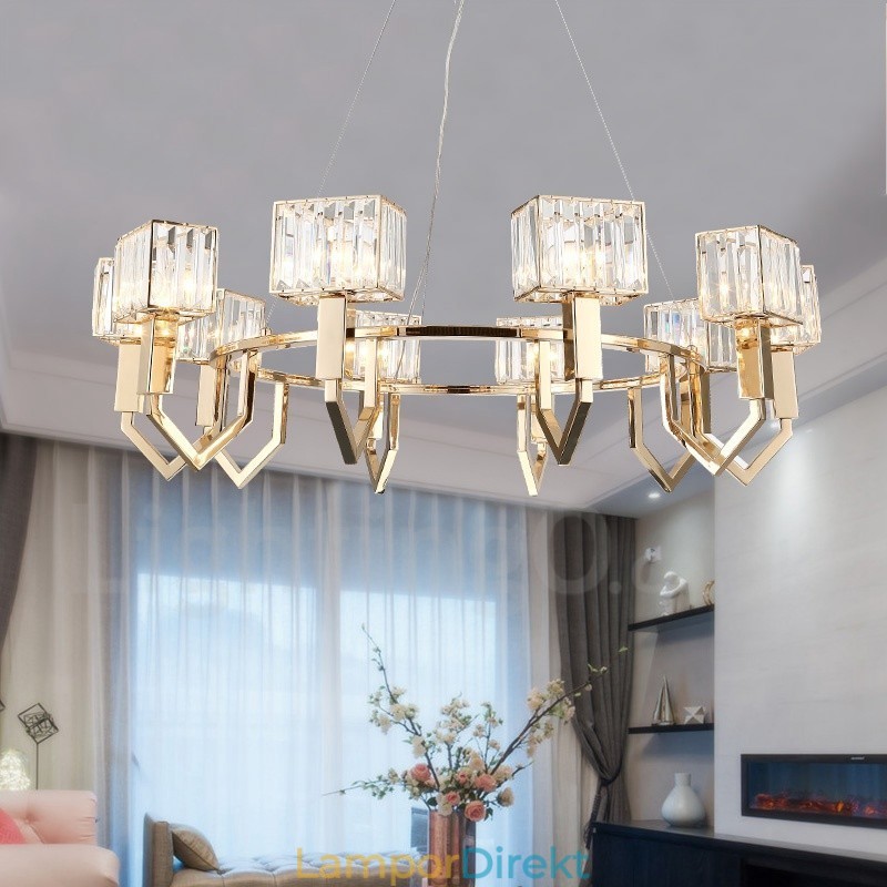 Modern Contemporary 10 Light Steel Pendellampa Med Kristallskärm