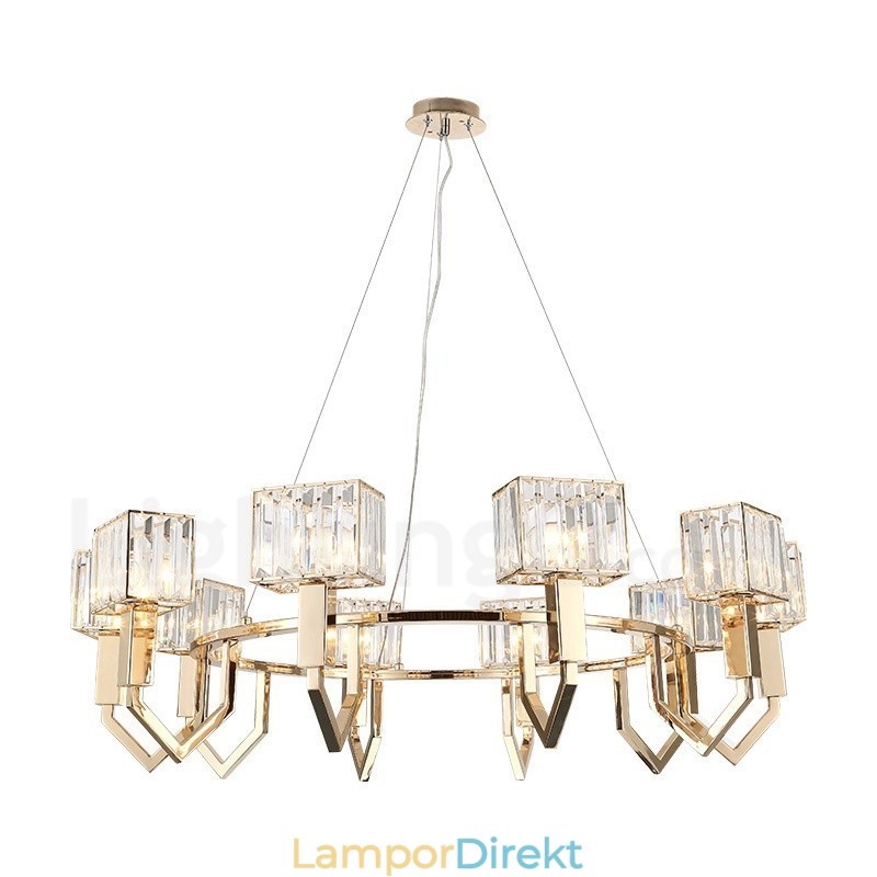Modern Contemporary 10 Light Steel Pendellampa Med Kristallskärm