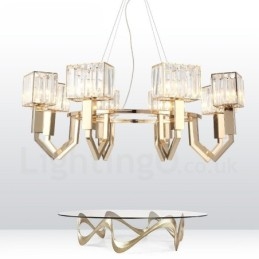 Modern Contemporary 8 Light Steel Pendellampa Med Kristallskärm