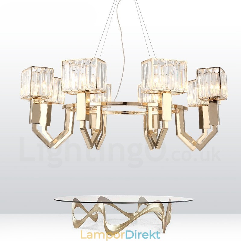 Modern Contemporary 8 Light Steel Pendellampa Med Kristallskärm