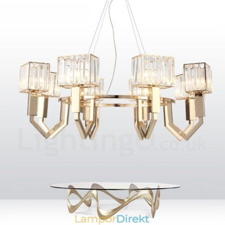 Modern Contemporary 8 Light Steel Pendellampa Med Kristallskärm Modern Contemporary 8 Light Steel Pendellampa Med Kristallskärm