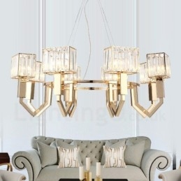 Modern Contemporary 8 Light Steel Pendellampa Med Kristallskärm