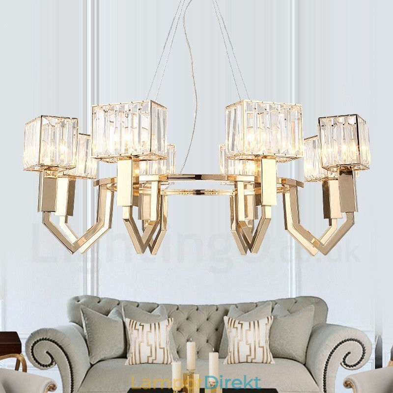 Modern Contemporary 8 Light Steel Pendellampa Med Kristallskärm