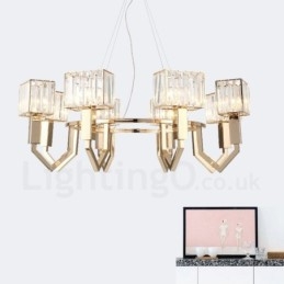 Modern Contemporary 8 Light Steel Pendellampa Med Kristallskärm
