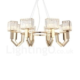 Modern Contemporary 8 Light Steel Pendellampa Med Kristallskärm
