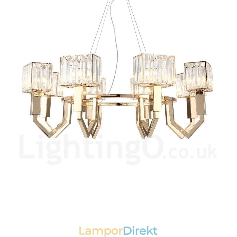 Modern Contemporary 8 Light Steel Pendellampa Med Kristallskärm