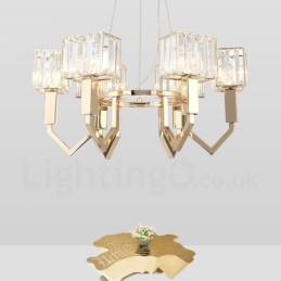 Modern Contemporary 6 Light Steel Pendellampa Med Kristallskärm