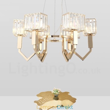 Modern Contemporary 6 Light Steel Pendellampa Med Kristallskärm Modern Contemporary 6 Light Steel Pendellampa Med Kristallskärm