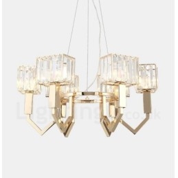Modern Contemporary 6 Light Steel Pendellampa Med Kristallskärm