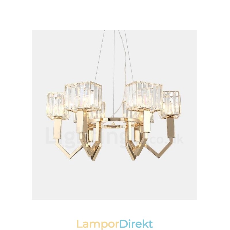 Modern Contemporary 6 Light Steel Pendellampa Med Kristallskärm