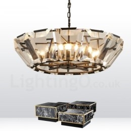 Modern Contemporary 8 Light Steel Pendellampa Med Kristallglasskärm