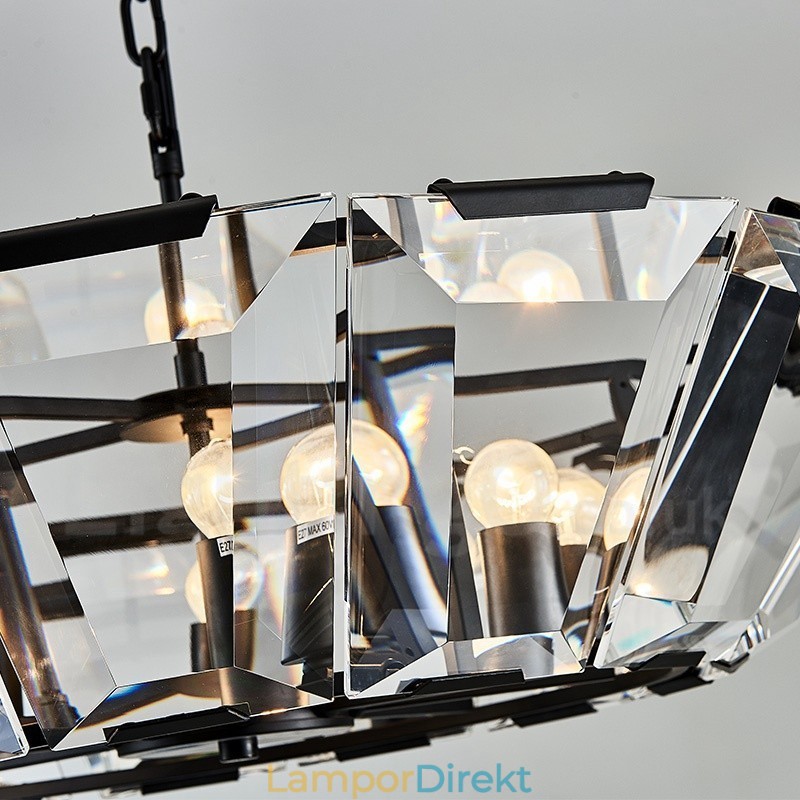 Modern Contemporary 8 Light Steel Pendellampa Med Kristallglasskärm