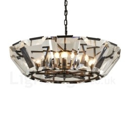 Modern Contemporary 8 Light Steel Pendellampa Med Kristallglasskärm