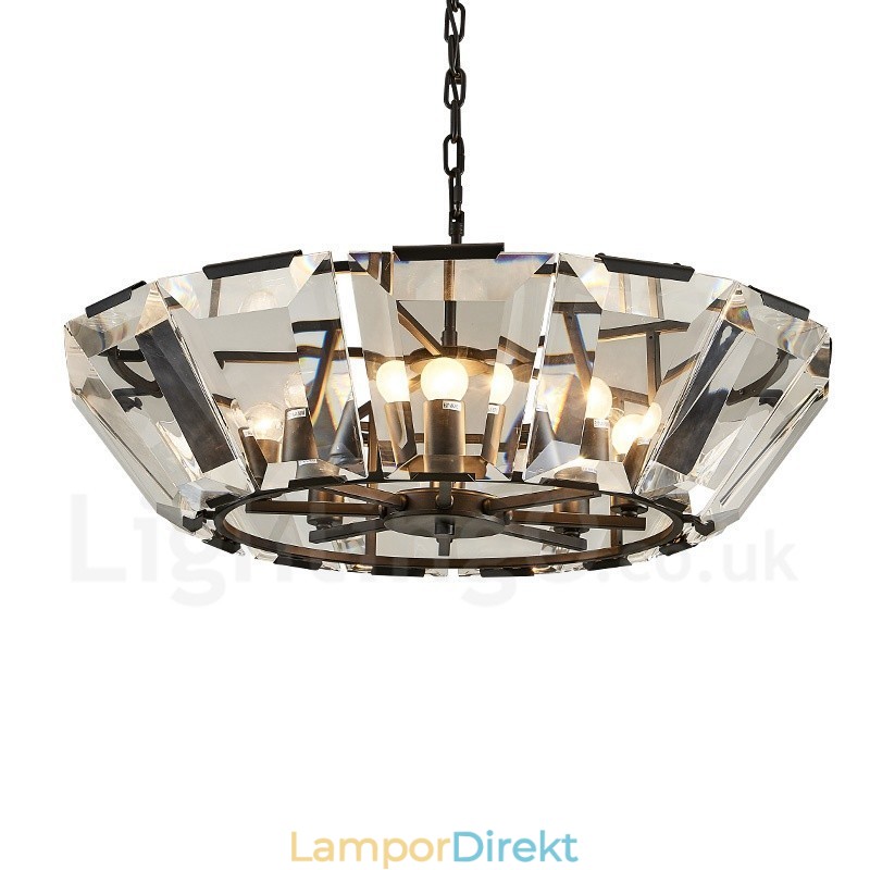 Modern Contemporary 8 Light Steel Pendellampa Med Kristallglasskärm