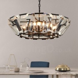 Modern Contemporary 8 Light Steel Pendellampa Med Kristallglasskärm