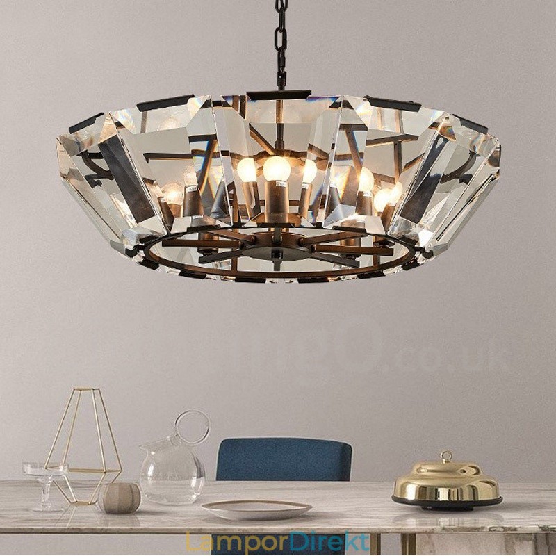 Modern Contemporary 8 Light Steel Pendellampa Med Kristallglasskärm