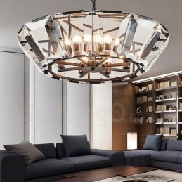 Modern Contemporary 8 Light Steel Pendellampa Med Kristallglasskärm