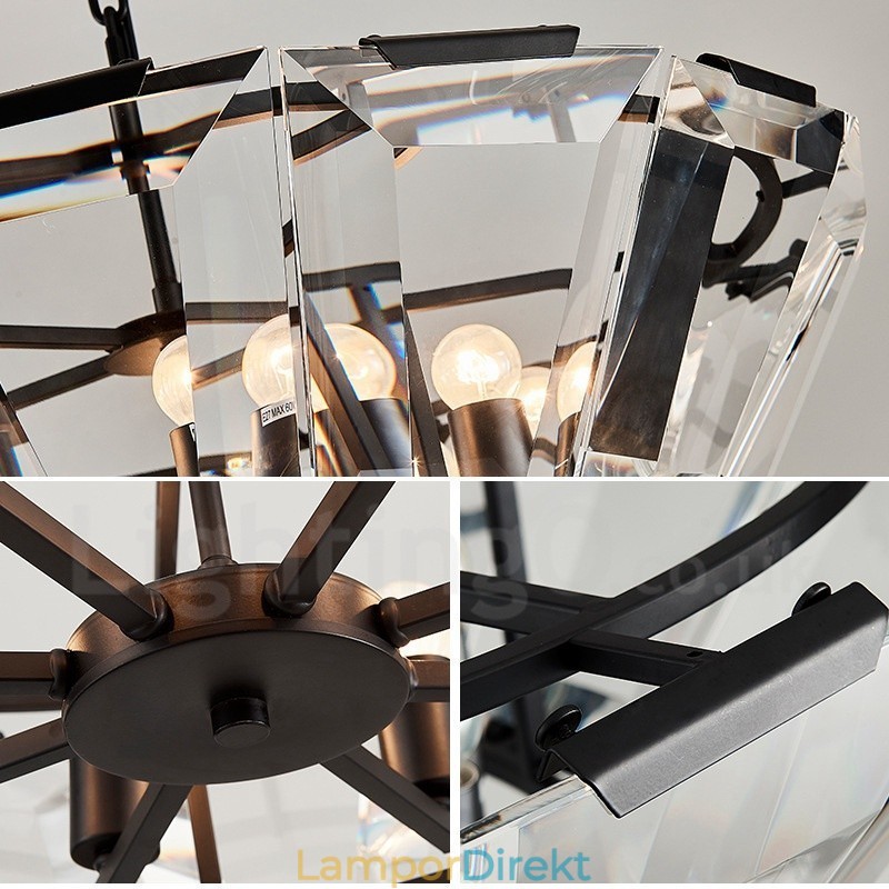 Modern Contemporary 8 Light Steel Pendellampa Med Kristallglasskärm