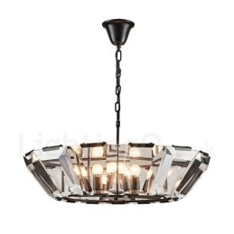 Modern Contemporary 8 Light Steel Pendellampa Med Kristallglasskärm