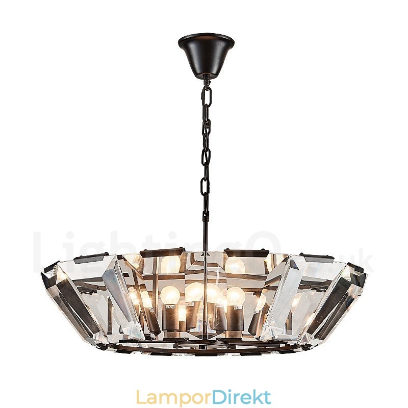 Modern Contemporary 8 Light Steel Pendellampa Med Kristallglasskärm