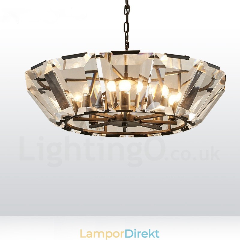 Modern Contemporary 8 Light Steel Pendellampa Med Kristallglasskärm