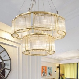Modern Contemporary 11 Light Steel Pendellampa Med Kristallglasskärm