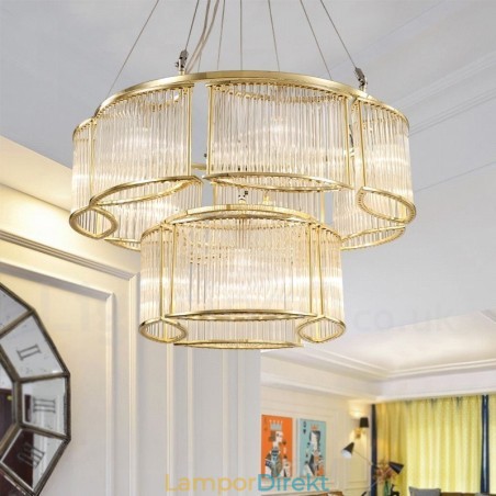 Modern Contemporary 11 Light Steel Pendellampa Med Kristallglasskärm Modern Contemporary 11 Light Steel Pendellampa Med Kristallglasskärm