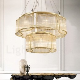 Modern Contemporary 11 Light Steel Pendellampa Med Kristallglasskärm