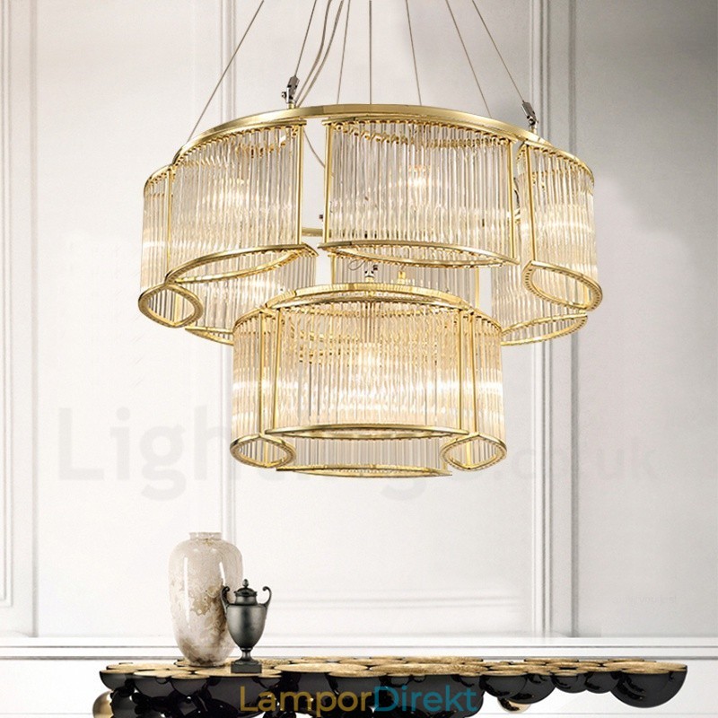 Modern Contemporary 11 Light Steel Pendellampa Med Kristallglasskärm