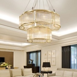 Modern Contemporary 11 Light Steel Pendellampa Med Kristallglasskärm