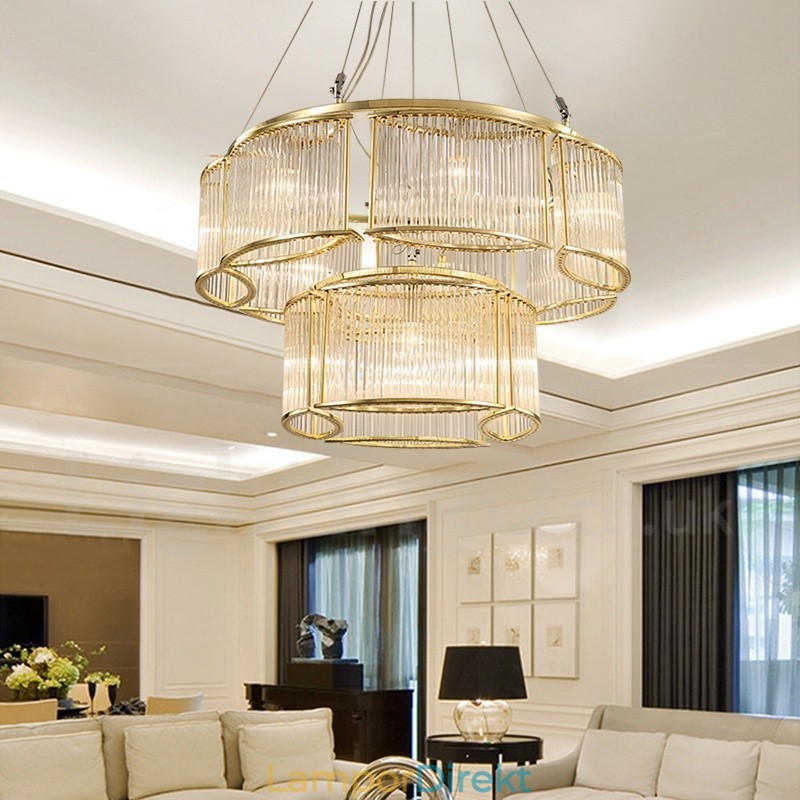 Modern Contemporary 11 Light Steel Pendellampa Med Kristallglasskärm