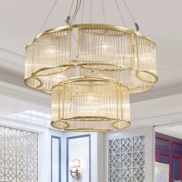 Modern Contemporary 11 Light Steel Pendellampa Med Kristallglasskärm