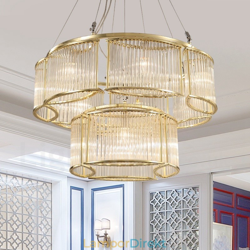 Modern Contemporary 11 Light Steel Pendellampa Med Kristallglasskärm