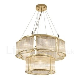 Modern Contemporary 11 Light Steel Pendellampa Med Kristallglasskärm
