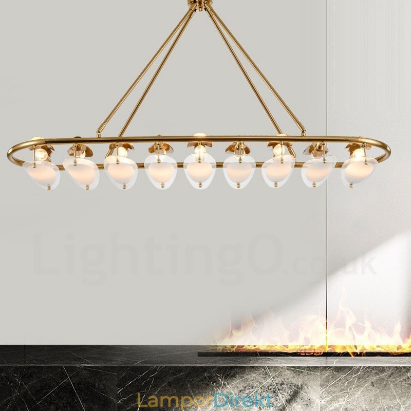 Modern Contemporary 9 Ljus Mässing Taklampa Med Glasskärm