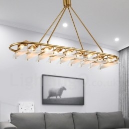 Modern Contemporary 9 Ljus Mässing Taklampa Med Glasskärm
